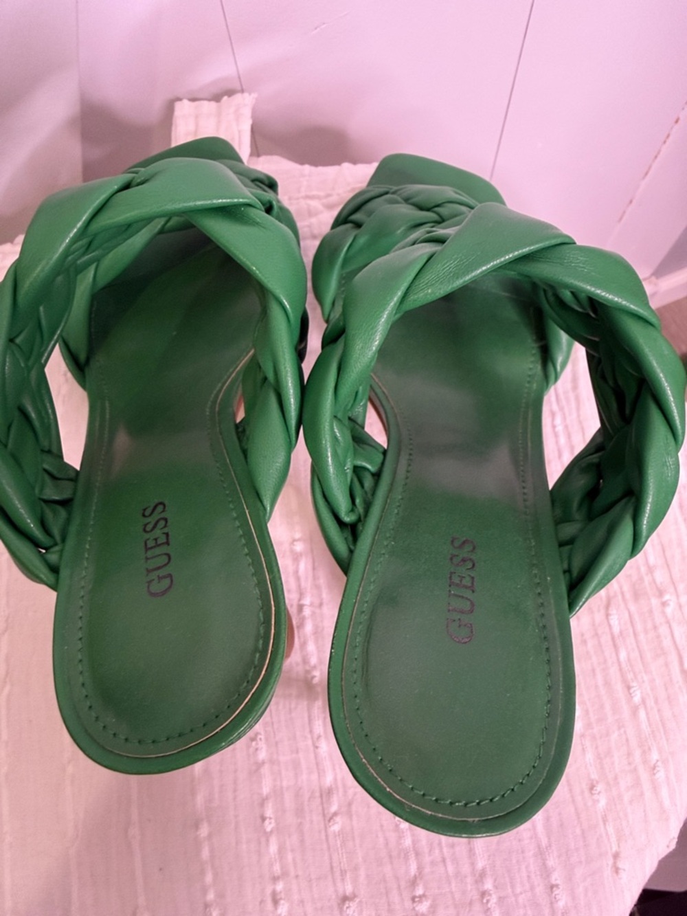 GUESS Green Braided Double-Strap Slide Heels - Picture 4 of 8
